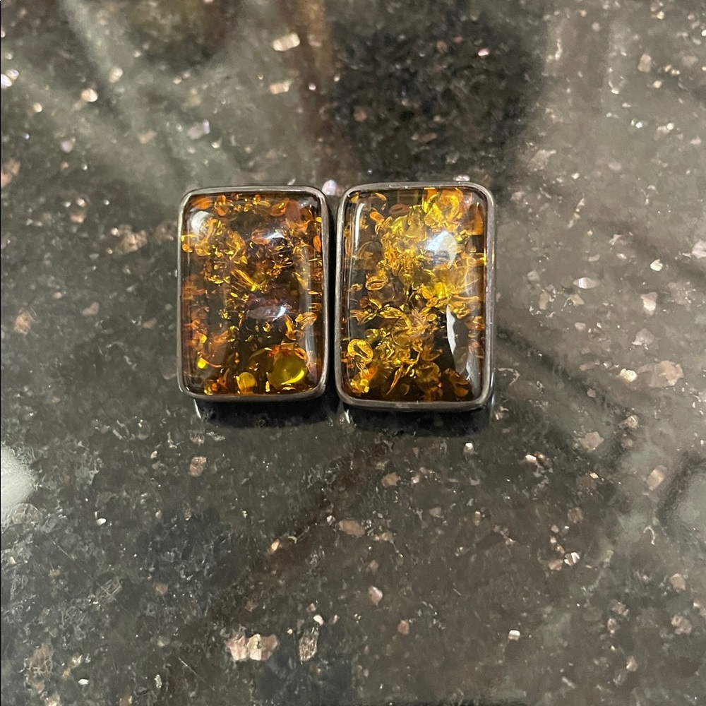Rectangular Amber Earrings - image 1